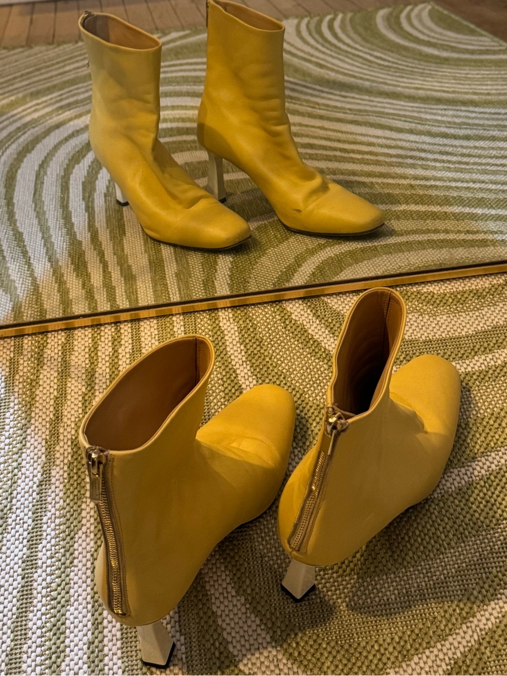 Dear Frances Yellow Pointed Toe Ankle Booties with Back Zip